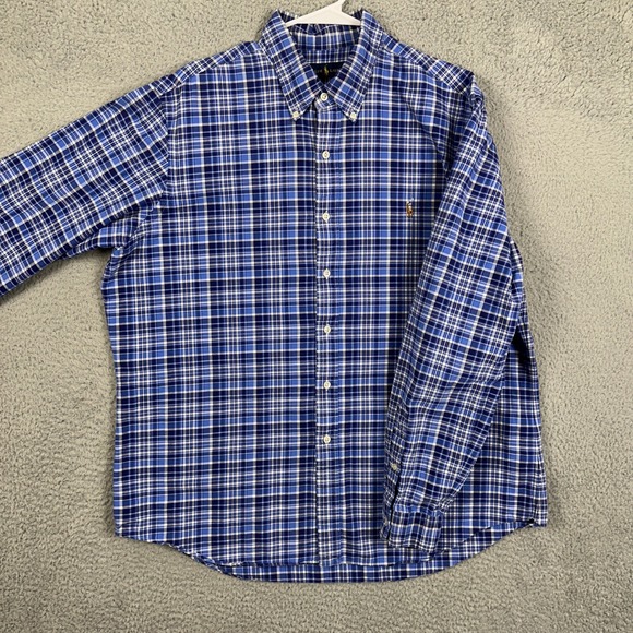 Ralph Lauren Mens XL Shirt Button Down Blue White Plaid Pony Long Sleeve EUC
